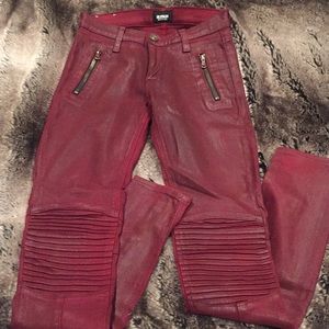 Hudson Deep Red Coated Moto Jeans